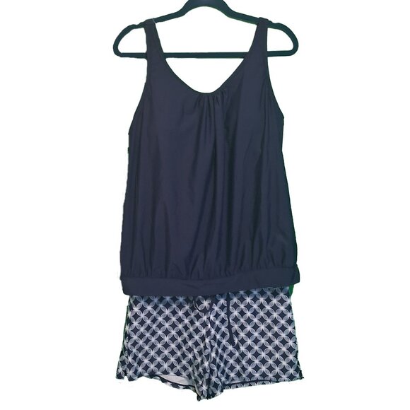 Aqua Eve 2 Piece Blue And White Tankini With Tank Top And Shorts Size L - Picture 1 of 7
